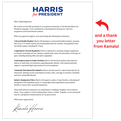 Kamala Harris Prank Mailer - Includes a $500 "Donation Receipt" and "Letter" from Harris - Prank Your Trump Friends or Family!